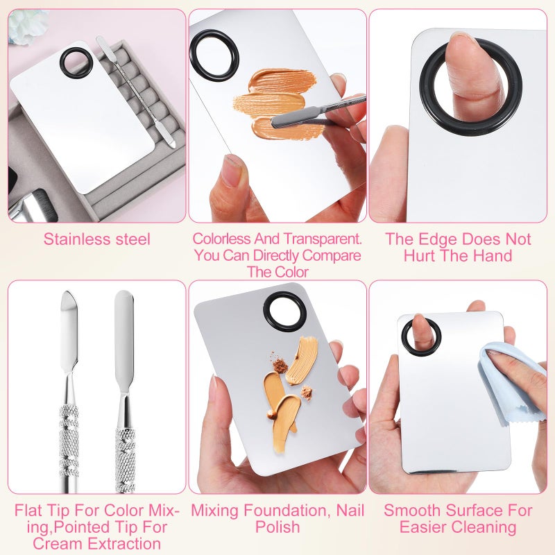 Matwsec 4 Pcs Makeup Spatula Tool Kit, Including Makeup Mixing Palette Flat Foundation Brush Dual-Head Make Up Spatula Triangle Powder Puffs for Women Girl Facial Cosmetic, Nail Art, Pigment Blending - Image 3